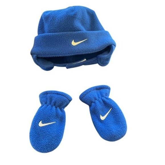 Nike Infant Fleece Hat Mittens Set Blue Baby - Picture 1 of 13